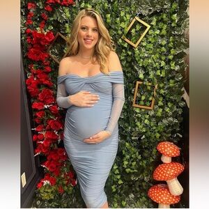 Chic Light Blue Off-Shoulder Maternity Dress